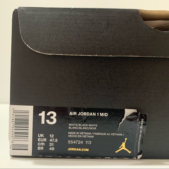 JORDAN 1 Mid White Black Tuxedo Size 13 VNDS Mint - Picture 9 of 9